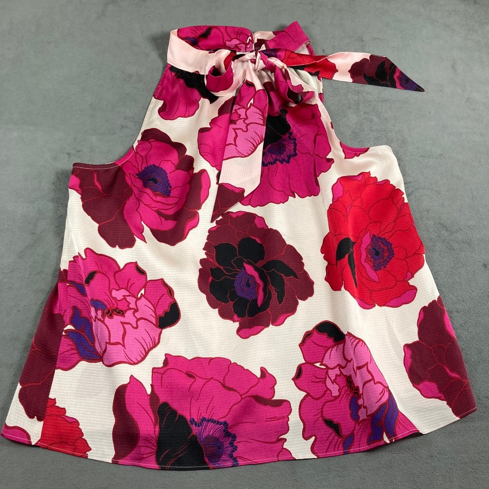 Talbots XL Pink Red Floral Halter Tie Neck Blouse Sleeveless Top